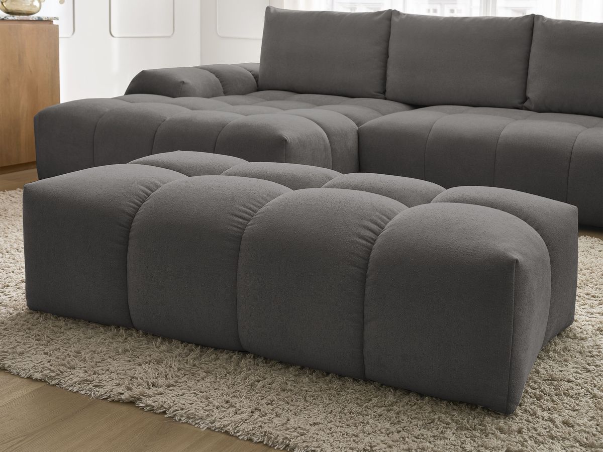 Canapé d'angle convertible coffre EVEREST tissu texturé avec pouf