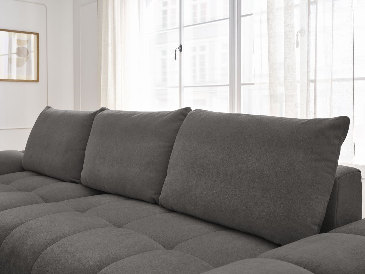 Canapé d'angle convertible coffre EVEREST tissu texturé avec pouf