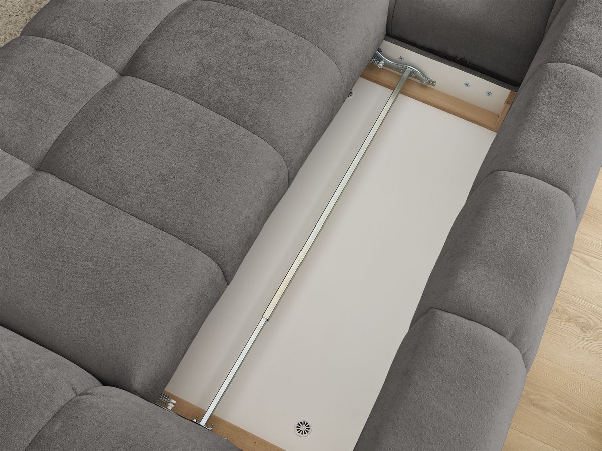 Canapé d'angle convertible coffre EVEREST tissu texturé avec pouf