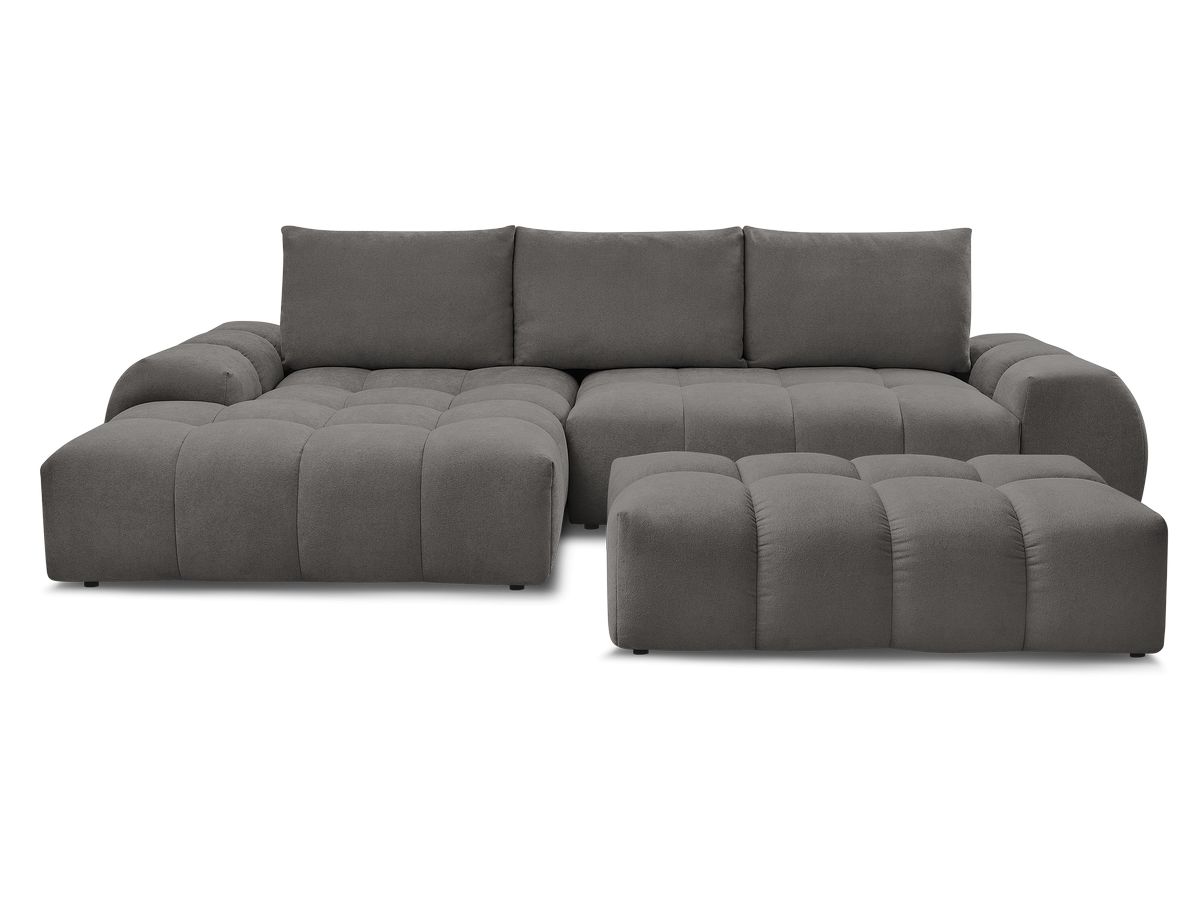 Canapé d'angle convertible coffre EVEREST tissu texturé avec pouf