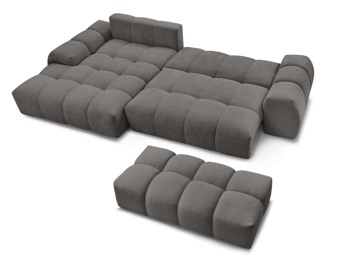 Canapé d'angle convertible coffre EVEREST tissu texturé avec pouf