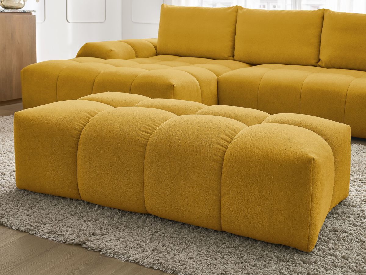 Canapé d'angle convertible coffre EVEREST tissu texturé avec pouf