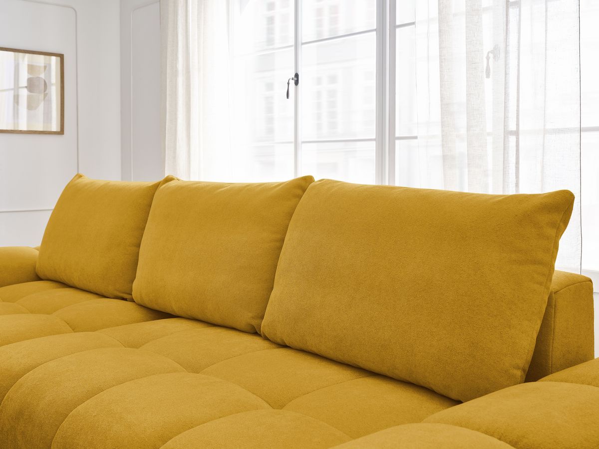 Canapé d'angle convertible coffre EVEREST tissu texturé avec pouf