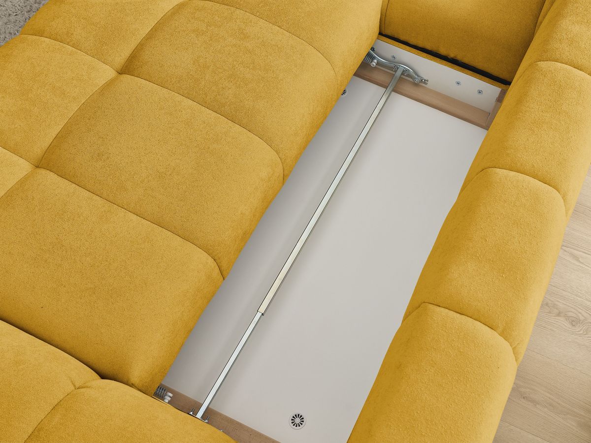Canapé d'angle convertible coffre EVEREST tissu texturé avec pouf