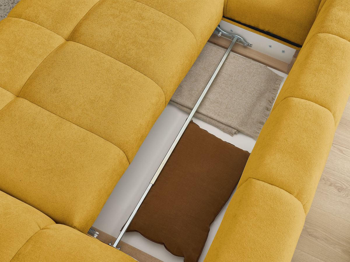 Canapé d'angle convertible coffre EVEREST tissu texturé avec pouf