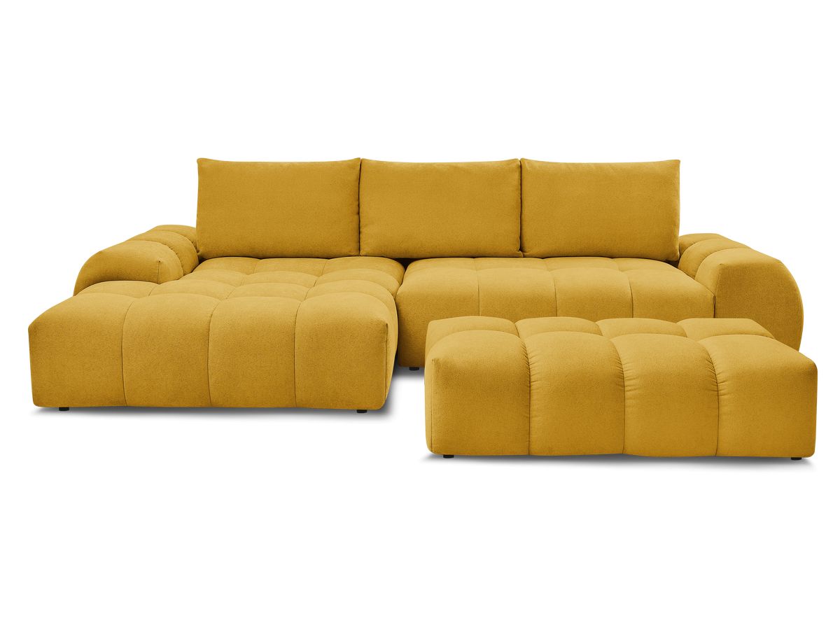 Canapé d'angle convertible coffre EVEREST tissu texturé avec pouf
