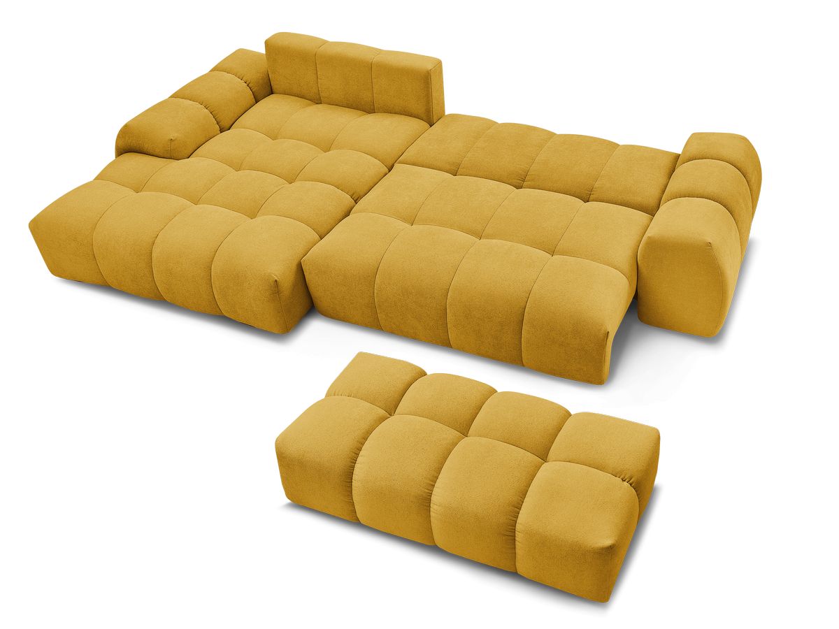 Canapé d'angle convertible coffre EVEREST tissu texturé avec pouf