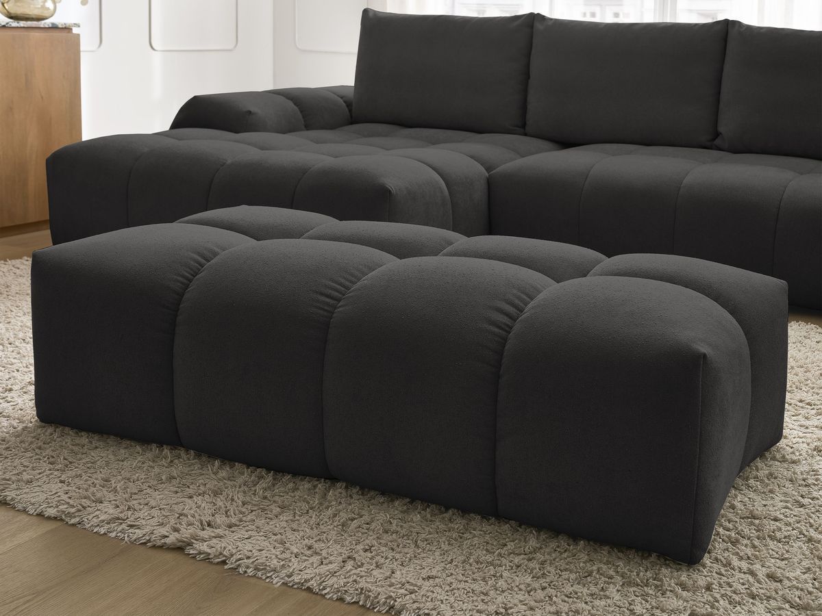 Canapé d'angle convertible coffre EVEREST tissu texturé avec pouf