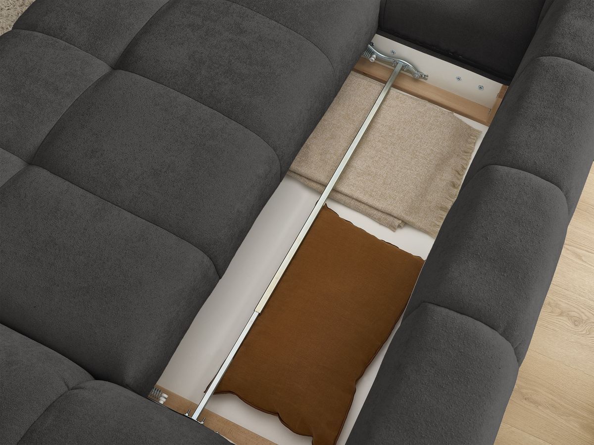 Canapé d'angle convertible coffre EVEREST tissu texturé avec pouf