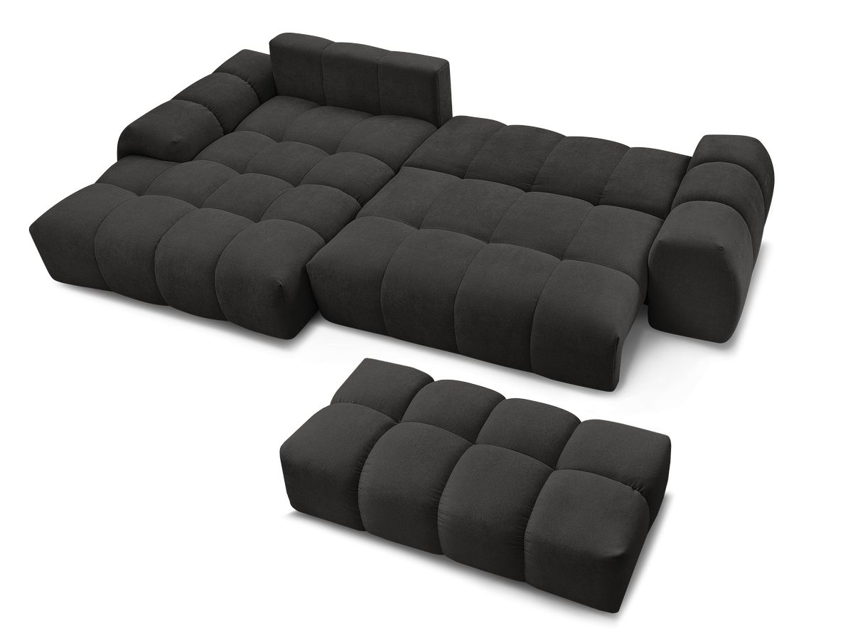 Canapé d'angle convertible coffre EVEREST tissu texturé avec pouf