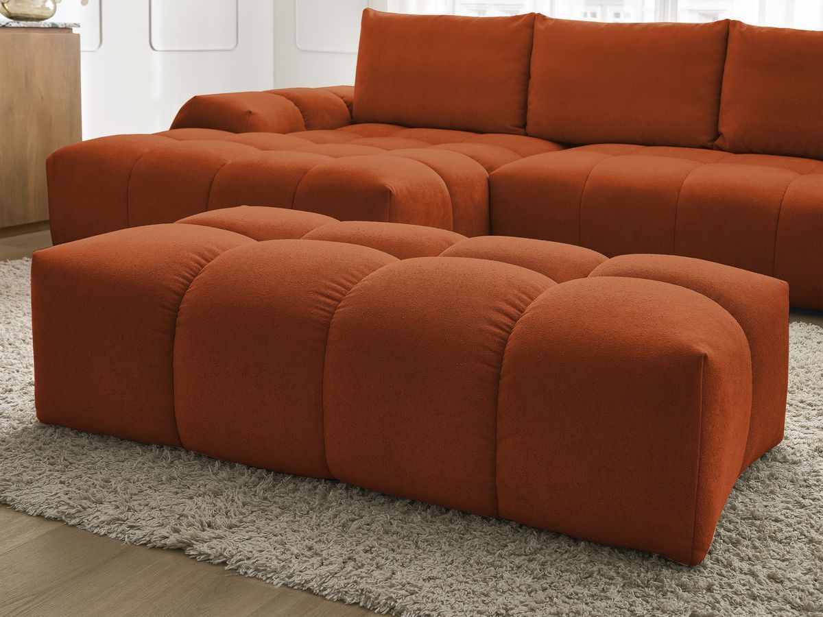 Canapé d'angle convertible coffre EVEREST tissu texturé avec pouf