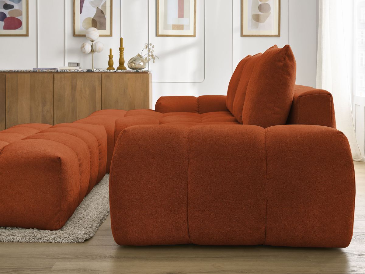 Canapé d'angle convertible coffre EVEREST tissu texturé avec pouf