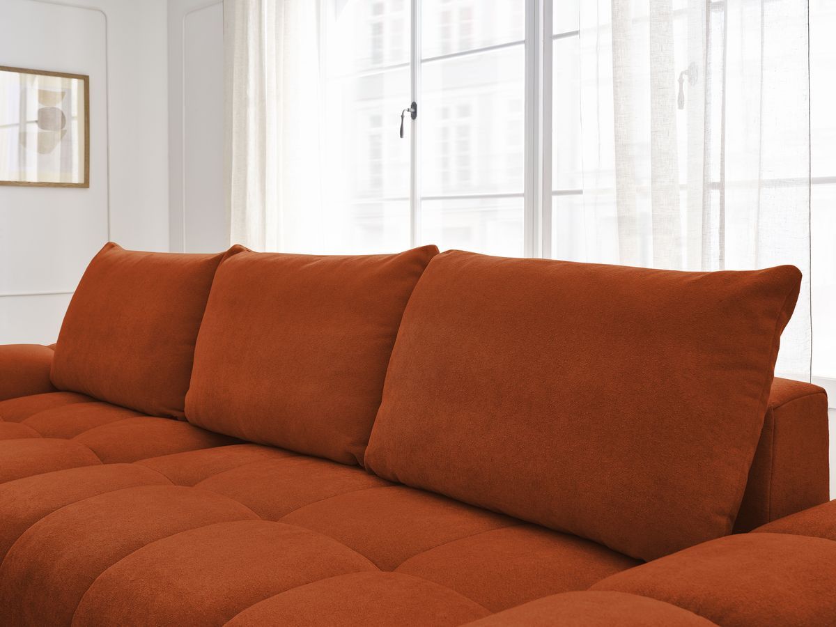 Canapé d'angle convertible coffre EVEREST tissu texturé avec pouf