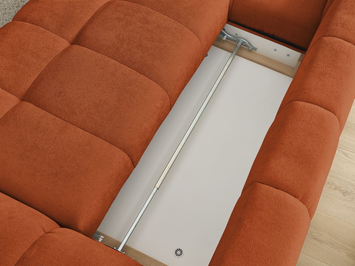 Canapé d'angle convertible coffre EVEREST tissu texturé avec pouf