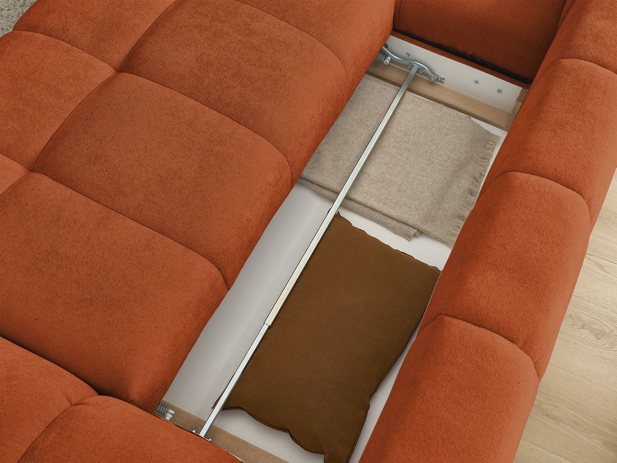 Canapé d'angle convertible coffre EVEREST tissu texturé avec pouf
