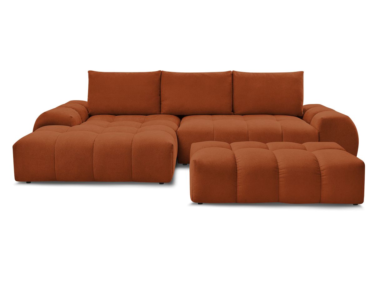 Canapé d'angle convertible coffre EVEREST tissu texturé avec pouf