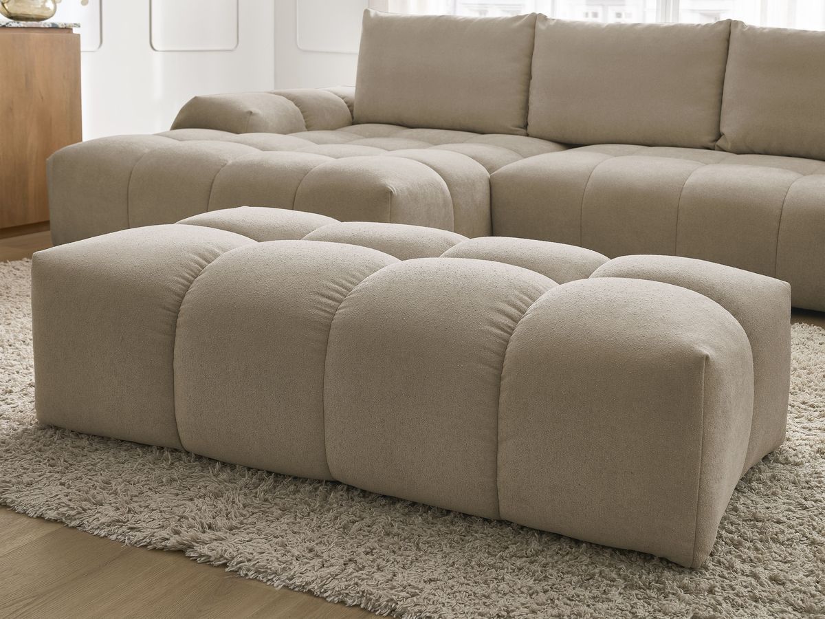 Canapé d'angle convertible coffre EVEREST tissu texturé avec pouf