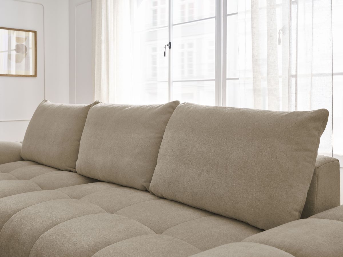 Canapé d'angle convertible coffre EVEREST tissu texturé avec pouf