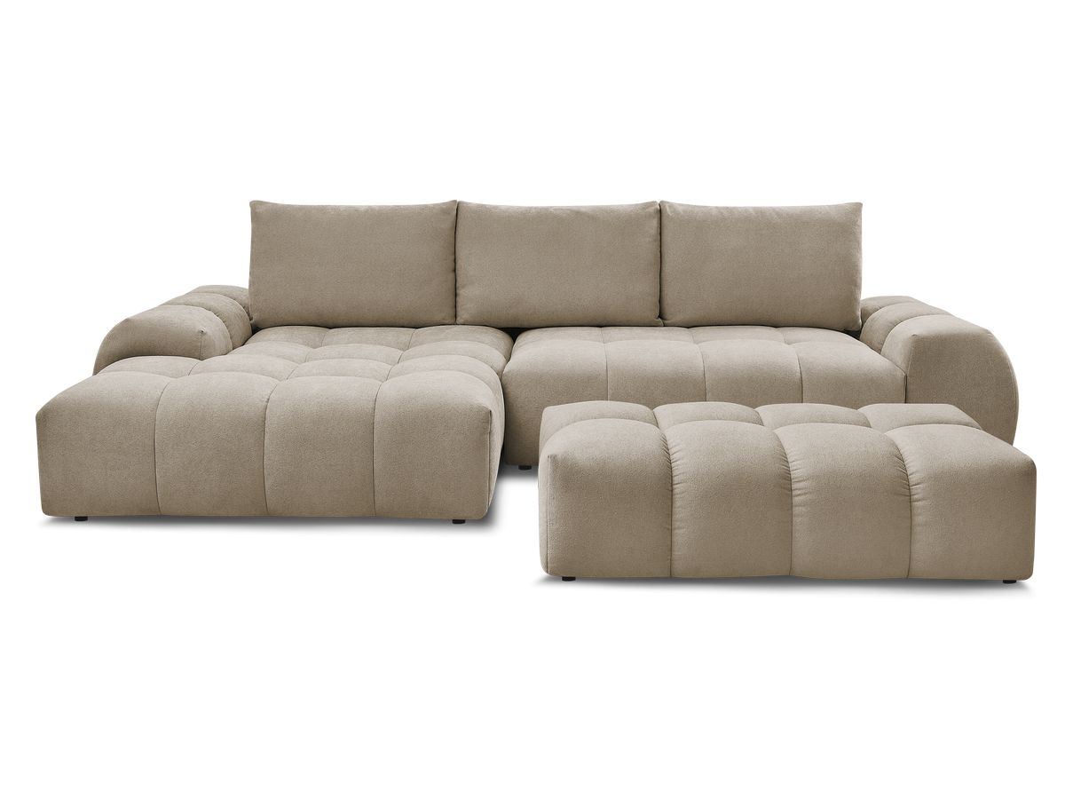Canapé d'angle convertible coffre EVEREST tissu texturé avec pouf