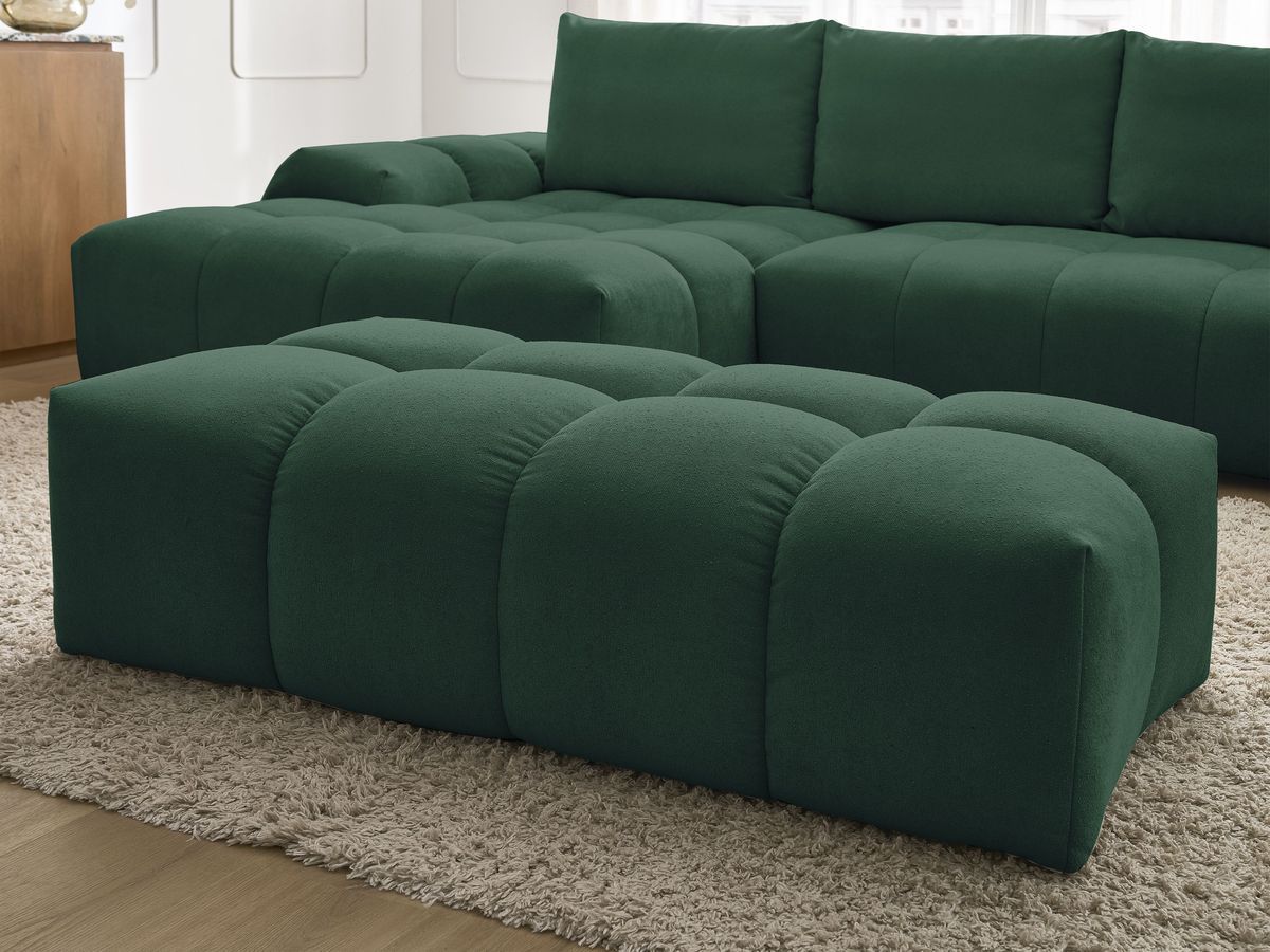 Canapé d'angle convertible coffre EVEREST tissu texturé avec pouf