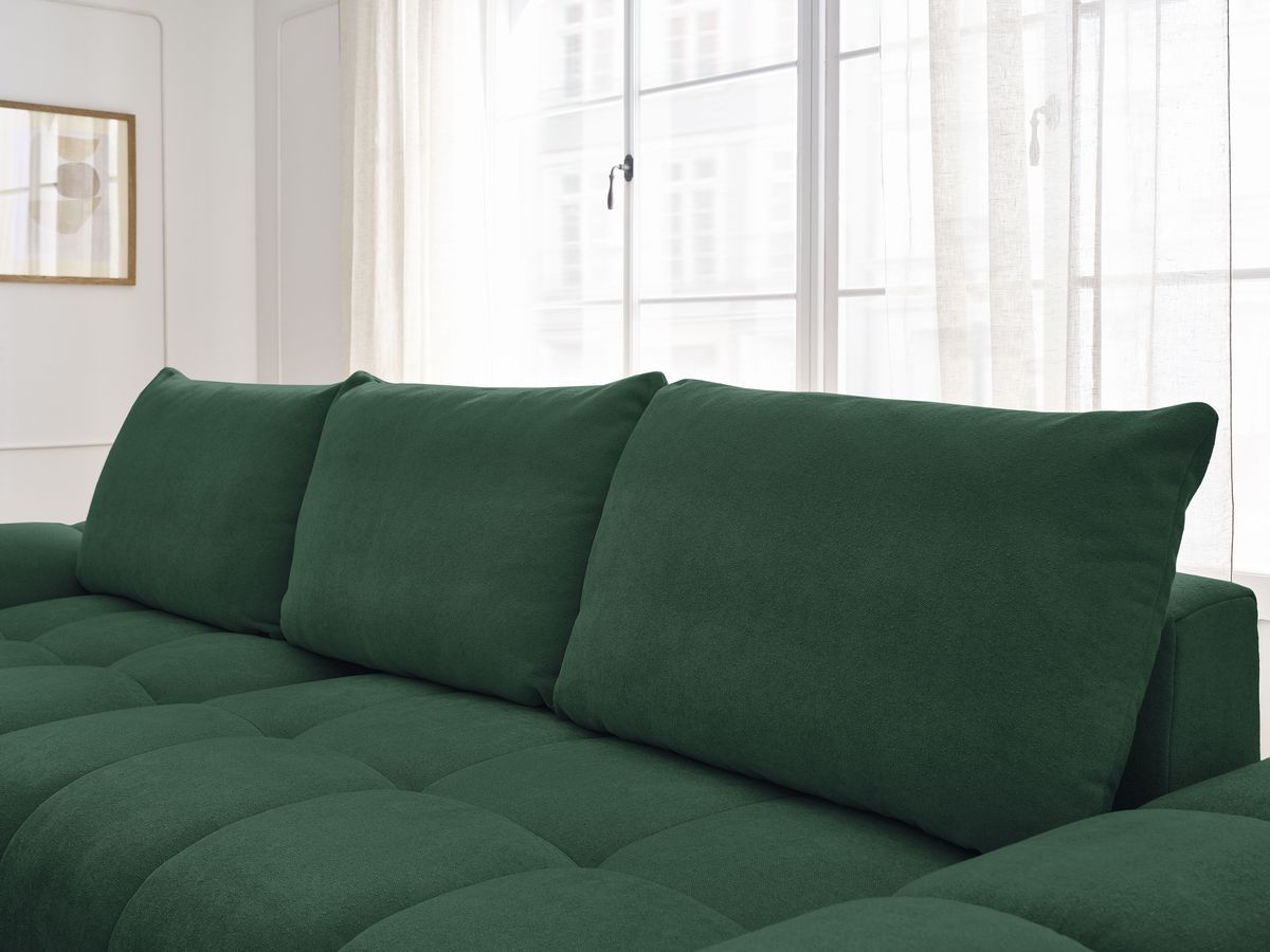 Canapé d'angle convertible coffre EVEREST tissu texturé avec pouf