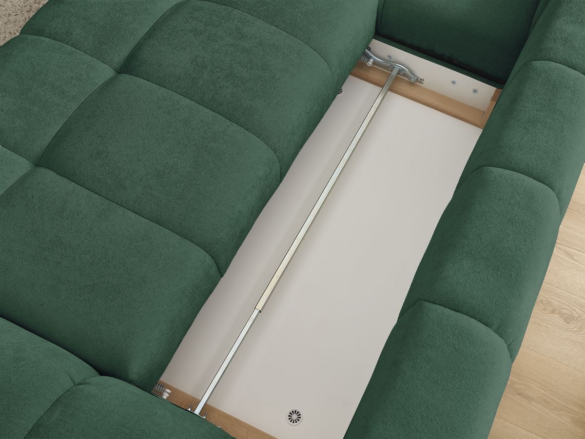 Canapé d'angle convertible coffre EVEREST tissu texturé avec pouf