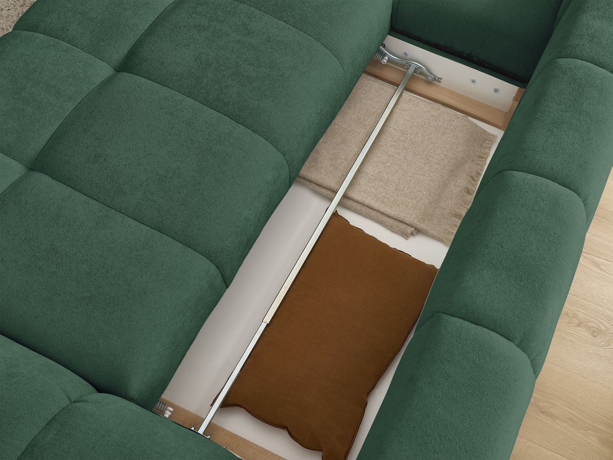 Canapé d'angle convertible coffre EVEREST tissu texturé avec pouf