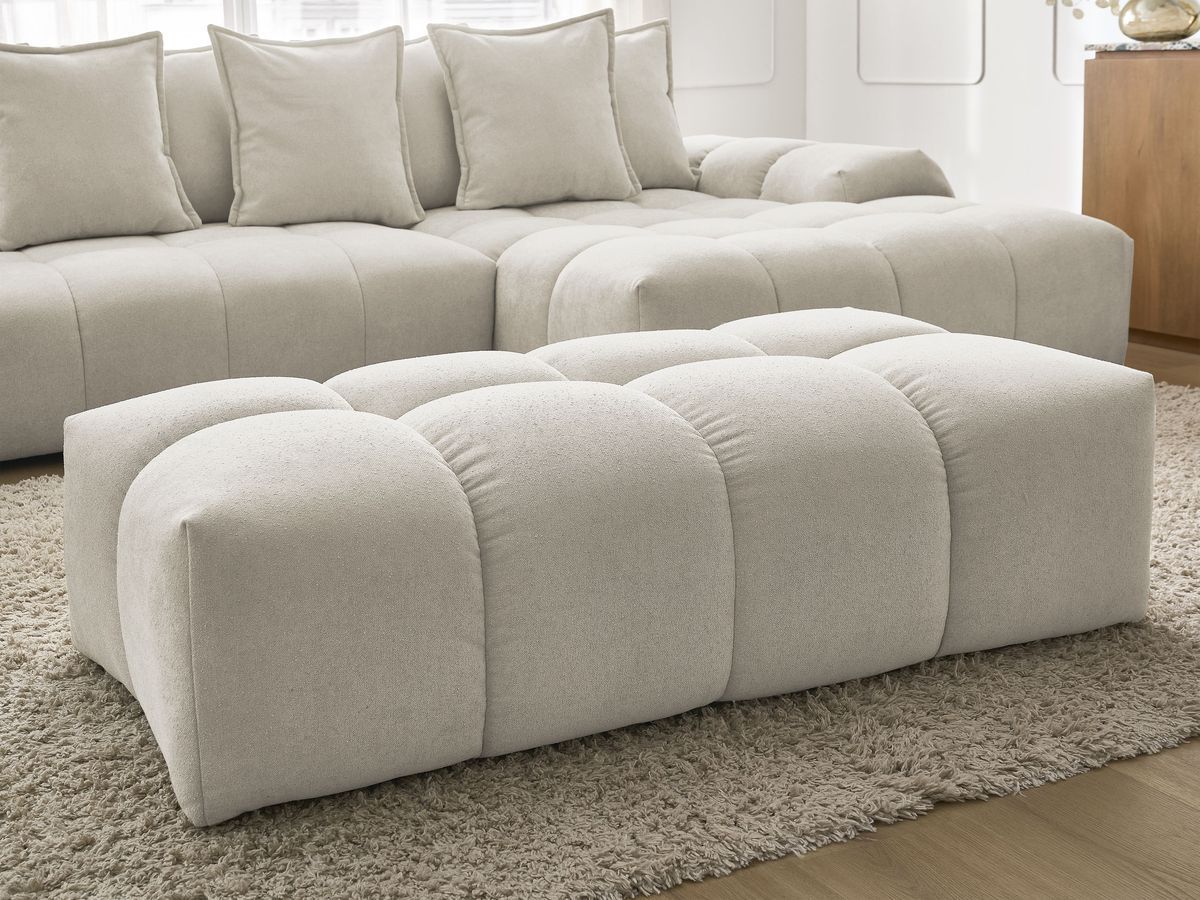 Canapé d'angle convertible coffre EVEREST tissu texturé avec pouf