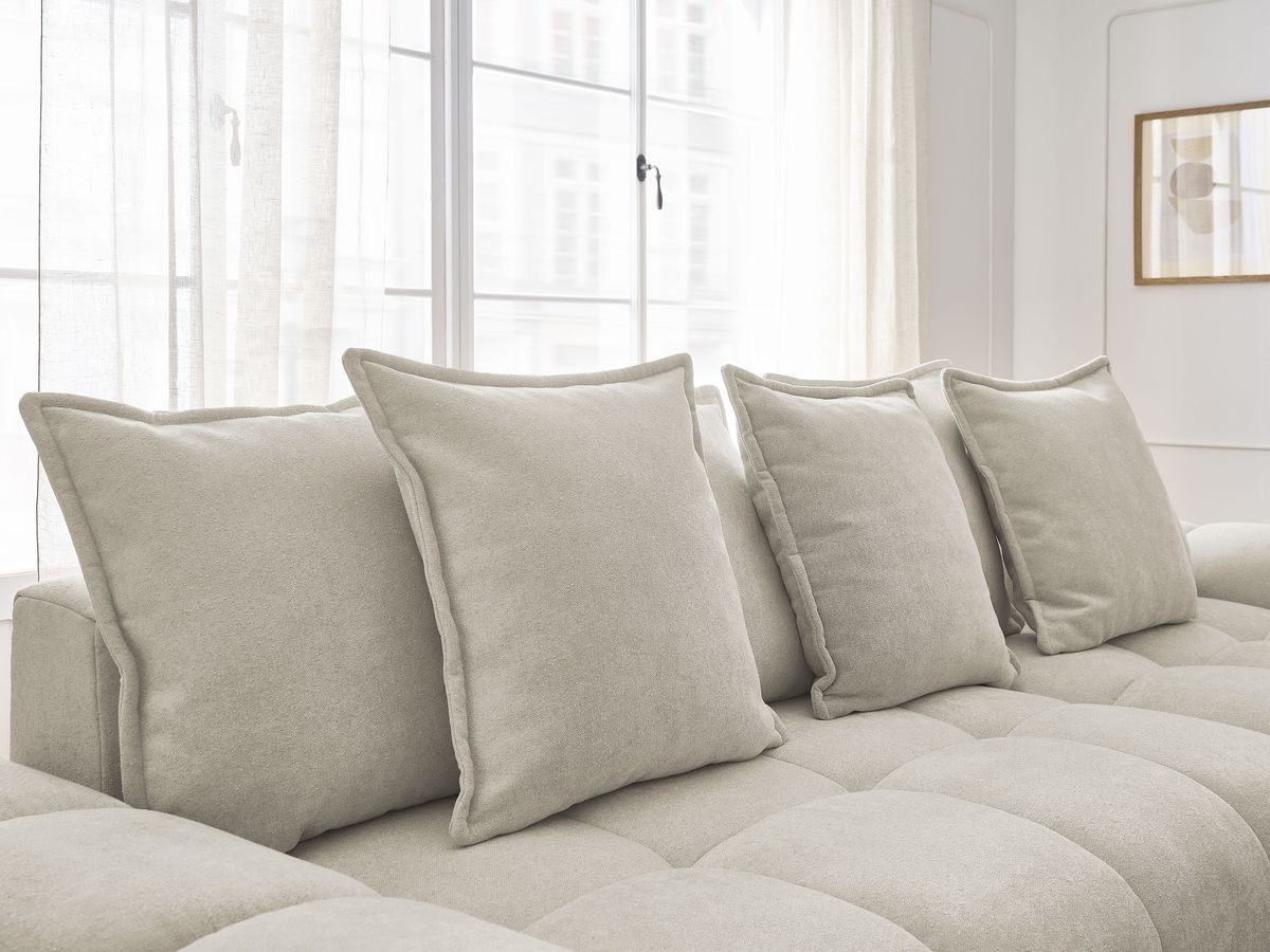 Canapé d'angle convertible coffre EVEREST tissu texturé avec pouf