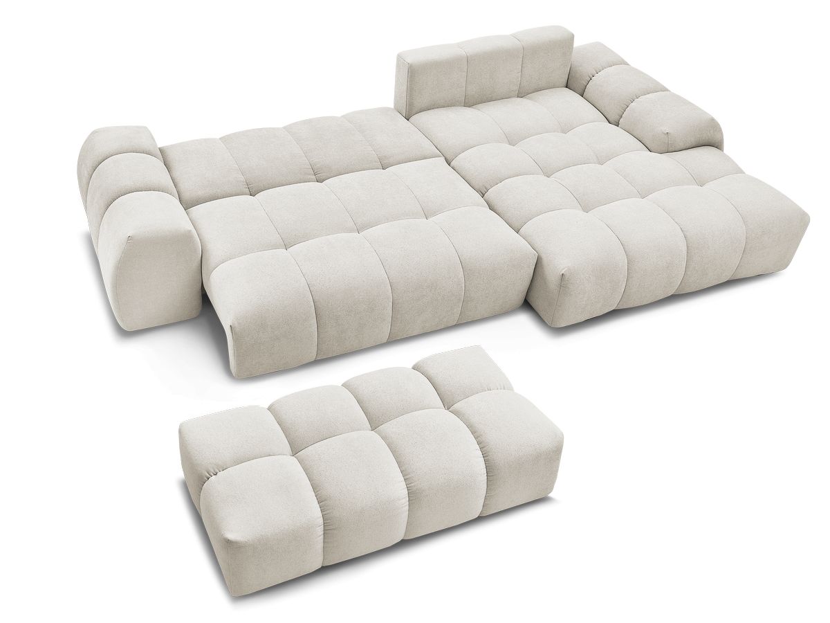 Canapé d'angle convertible coffre EVEREST tissu texturé avec pouf