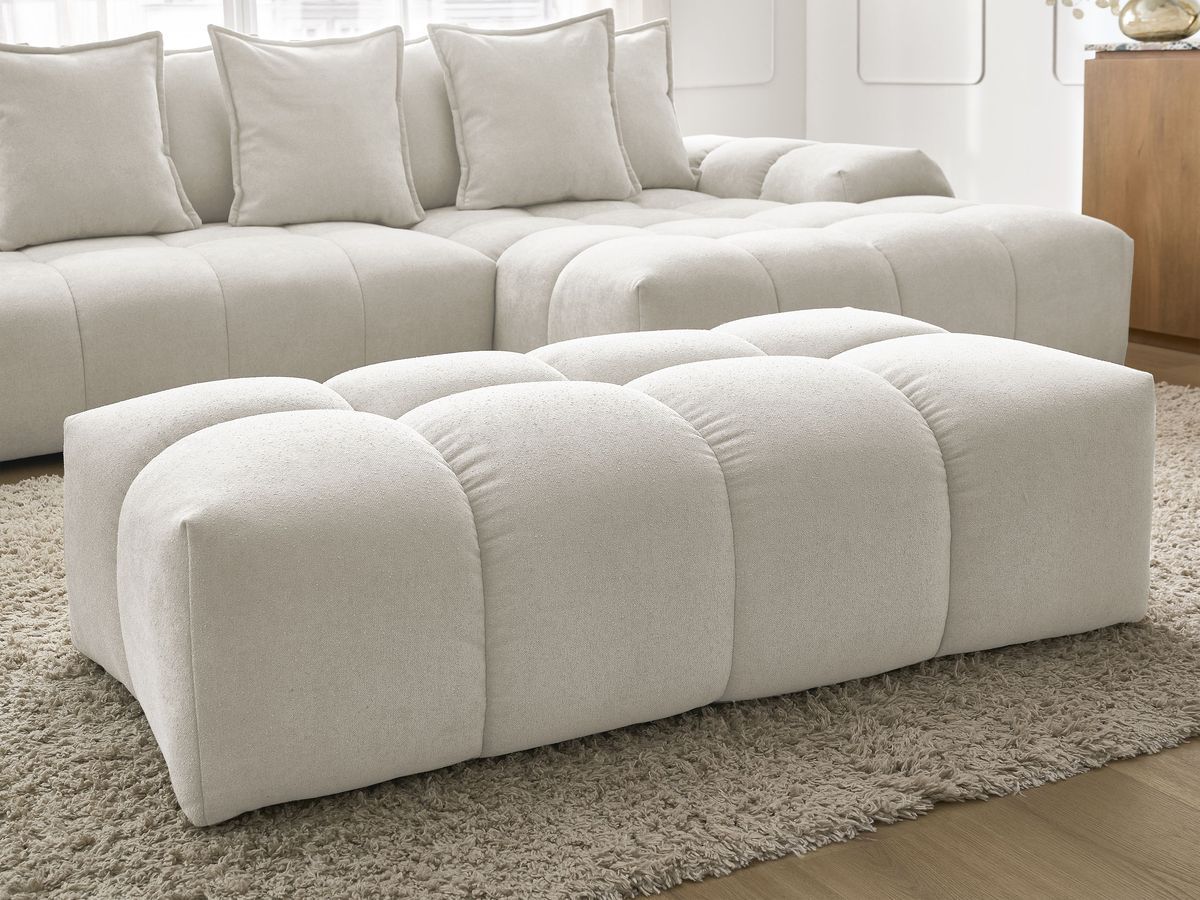 Canapé d'angle convertible coffre EVEREST tissu texturé avec pouf