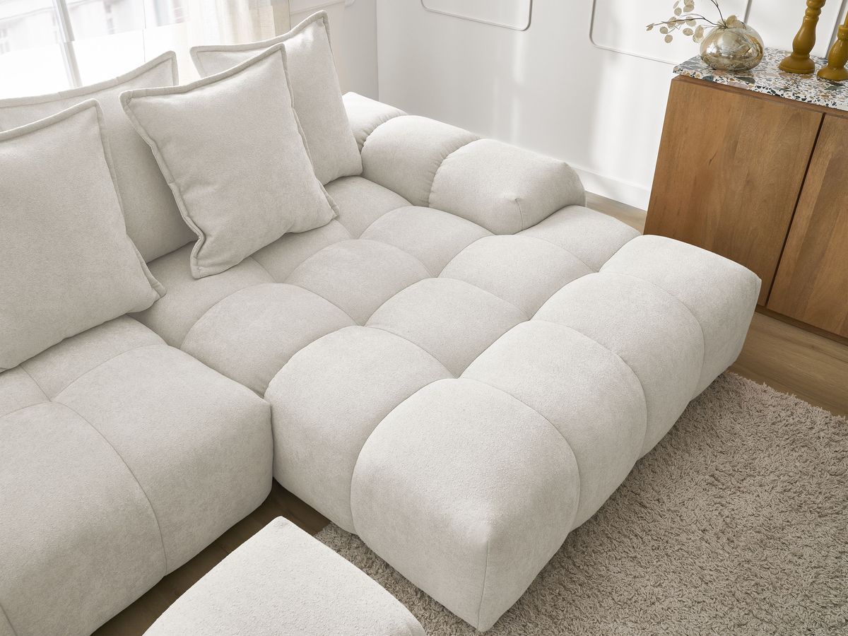 Canapé d'angle convertible coffre EVEREST tissu texturé avec pouf