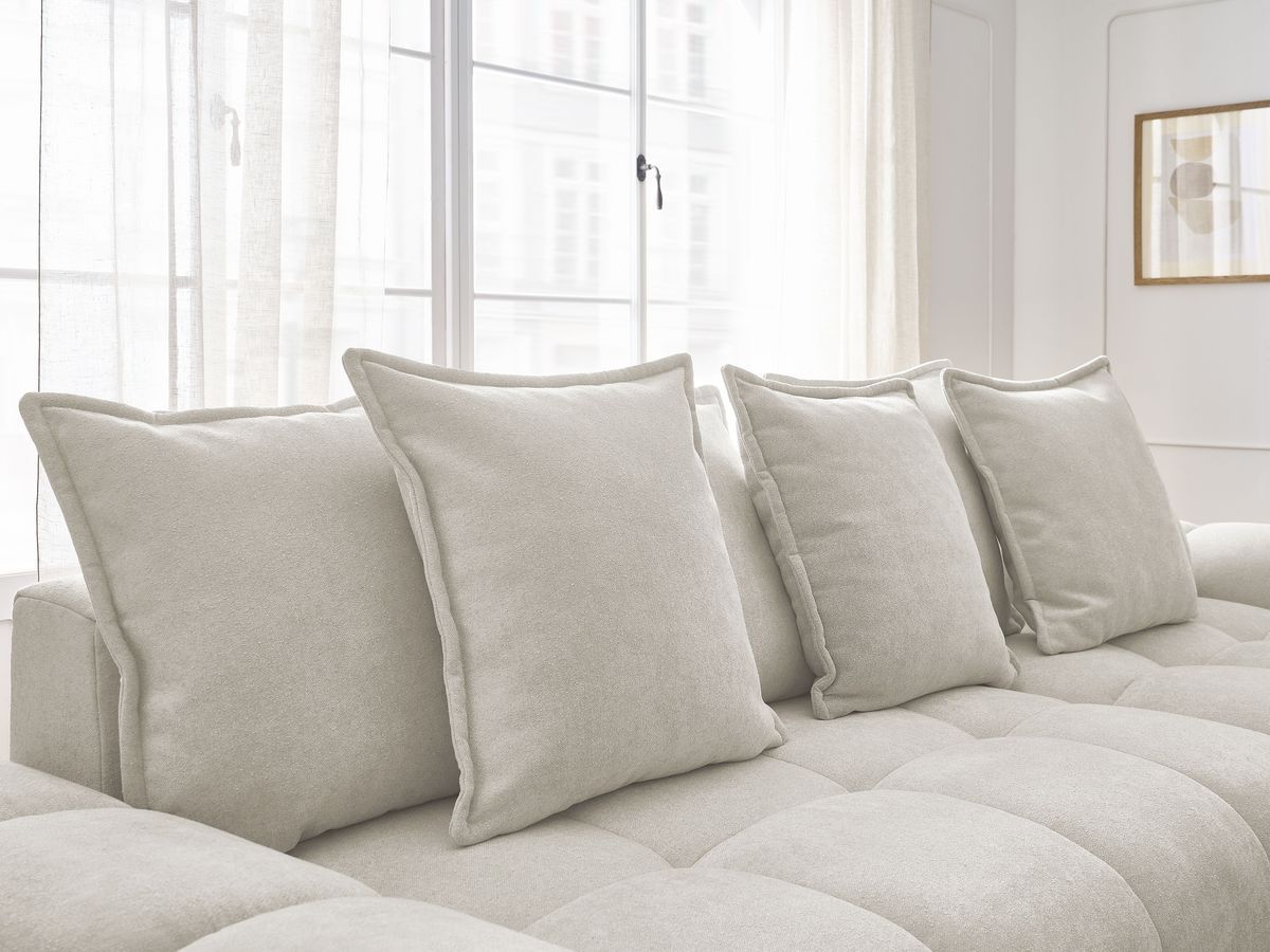 Canapé d'angle convertible coffre EVEREST tissu texturé avec pouf