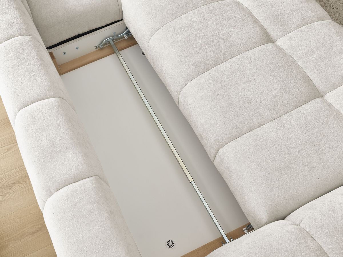 Canapé d'angle convertible coffre EVEREST tissu texturé avec pouf