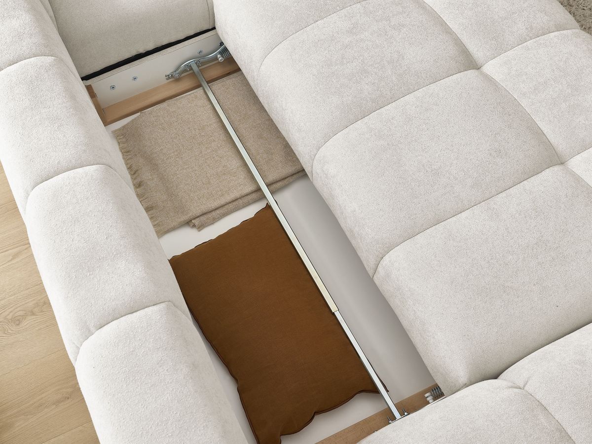 Canapé d'angle convertible coffre EVEREST tissu texturé avec pouf