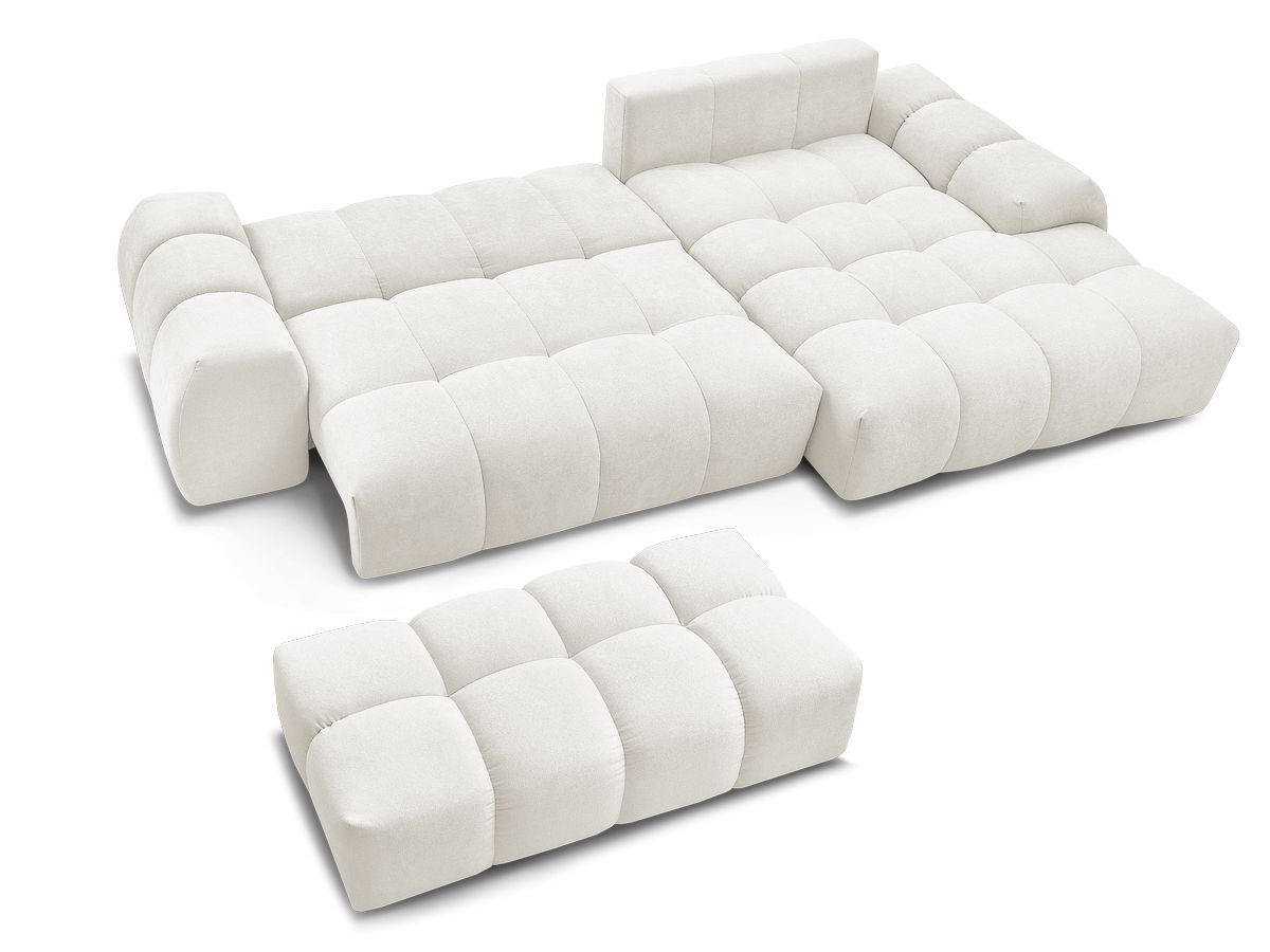 Canapé d'angle convertible coffre EVEREST tissu texturé avec pouf