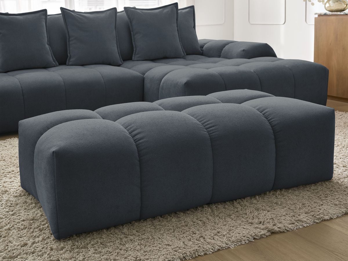 Canapé d'angle convertible coffre EVEREST tissu texturé avec pouf