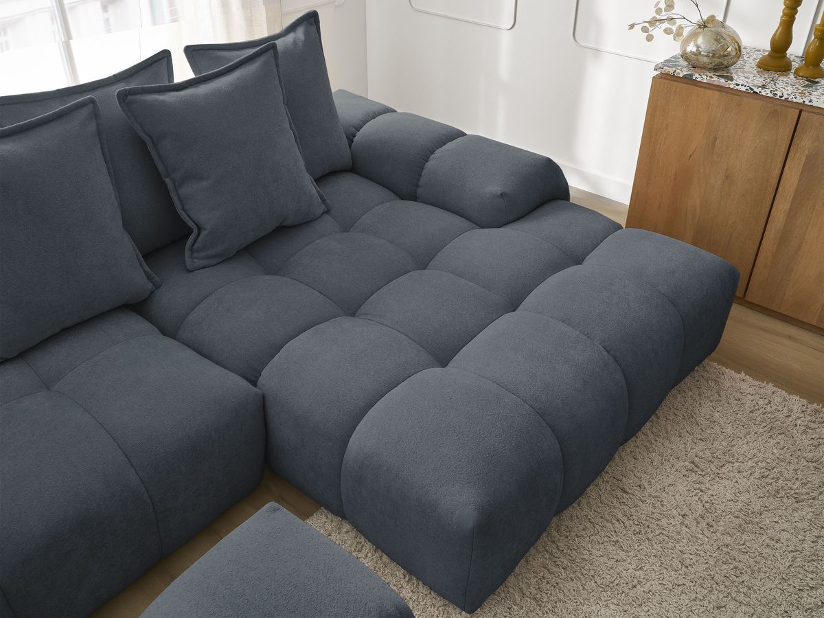 Canapé d'angle convertible coffre EVEREST tissu texturé avec pouf