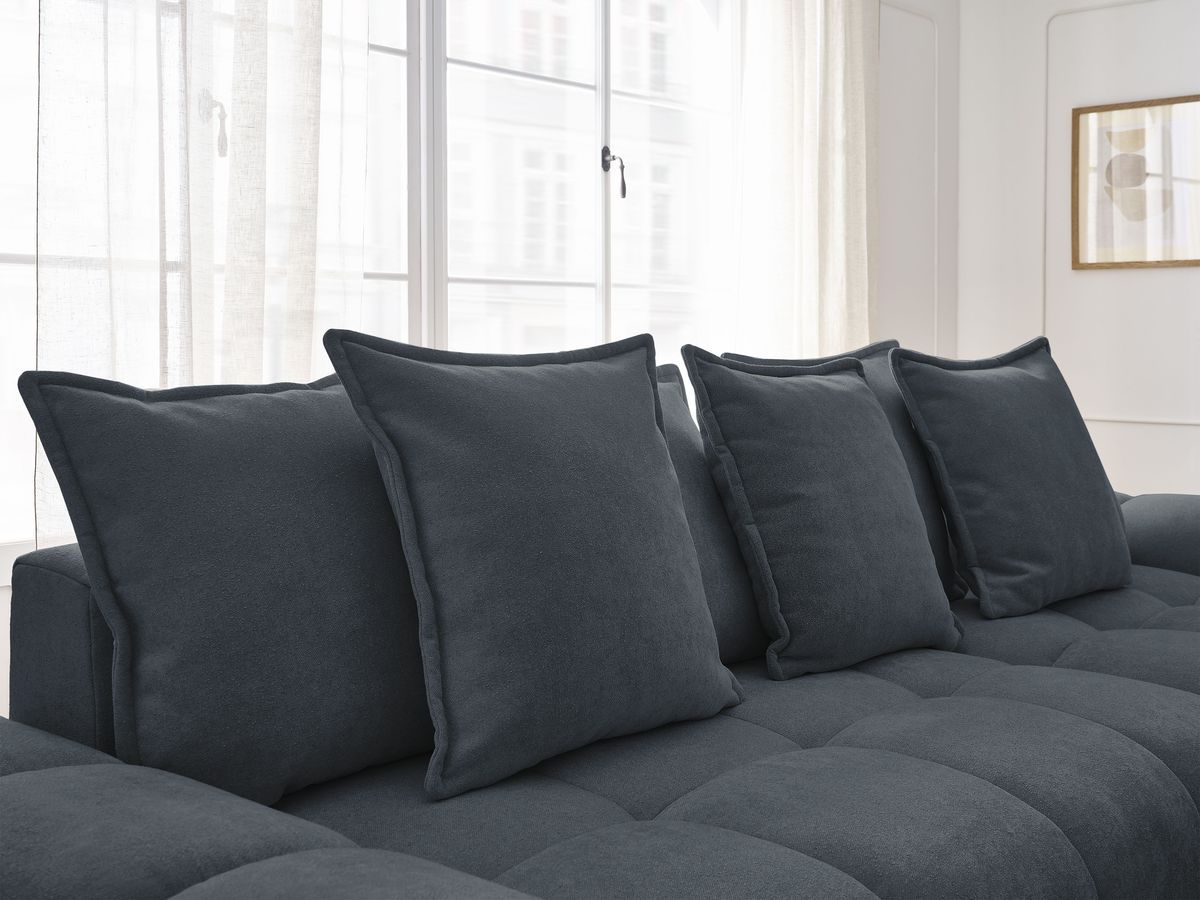 Canapé d'angle convertible coffre EVEREST tissu texturé avec pouf