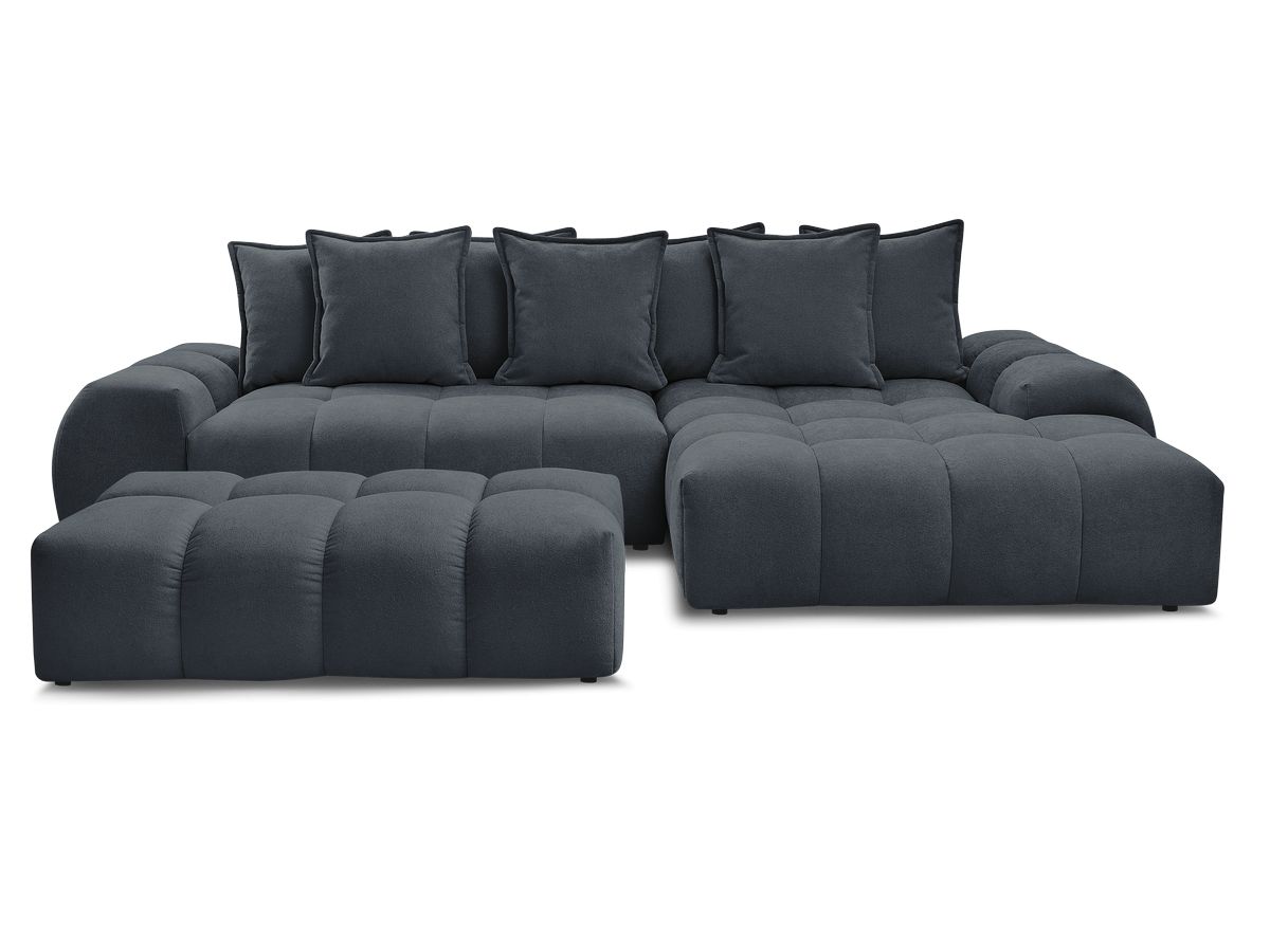 Canapé d'angle convertible coffre EVEREST tissu texturé avec pouf