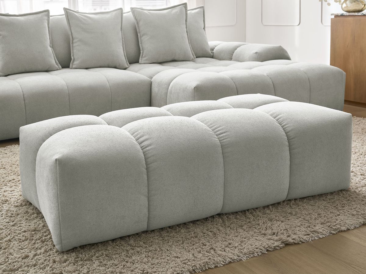 Canapé d'angle convertible coffre EVEREST tissu texturé avec pouf