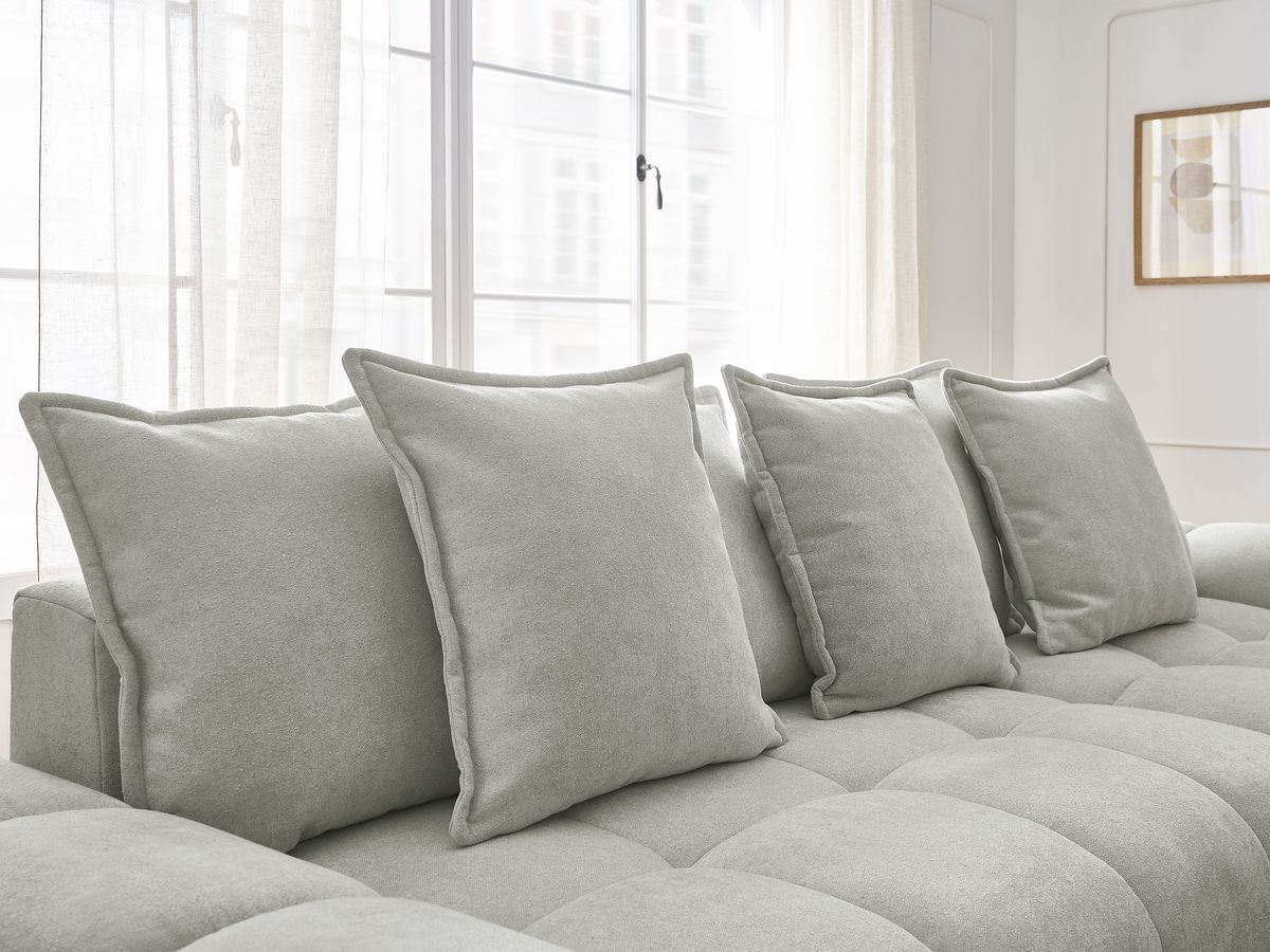 Canapé d'angle convertible coffre EVEREST tissu texturé avec pouf