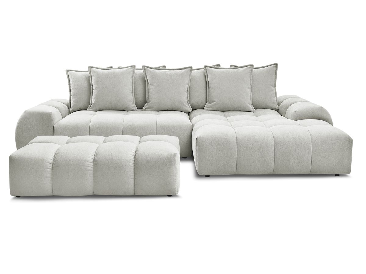 Canapé d'angle convertible coffre EVEREST tissu texturé avec pouf