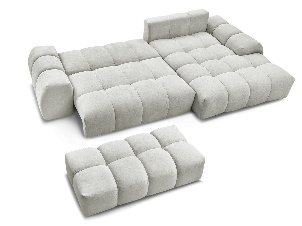 Canapé d'angle convertible coffre EVEREST tissu texturé avec pouf