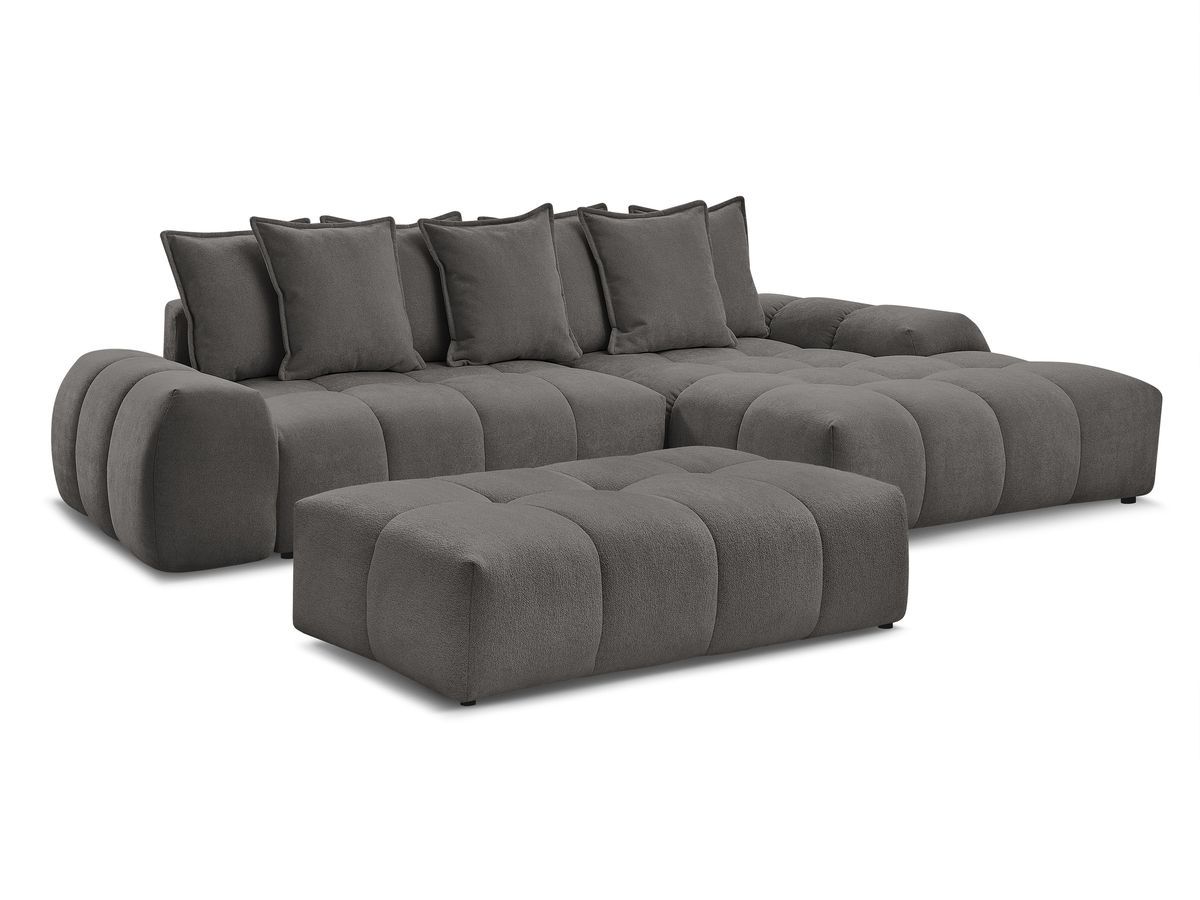 Canapé d'angle convertible coffre EVEREST tissu texturé avec pouf