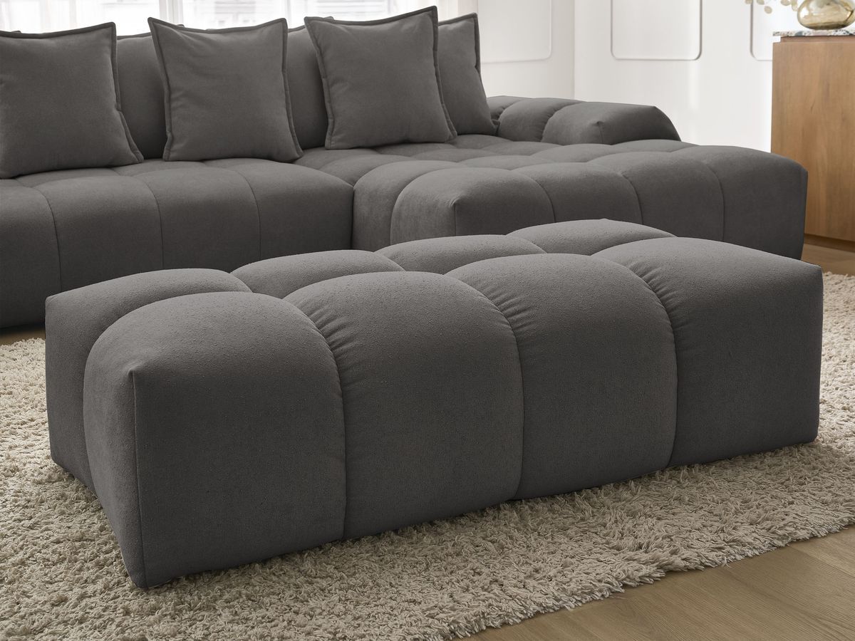 Canapé d'angle convertible coffre EVEREST tissu texturé avec pouf