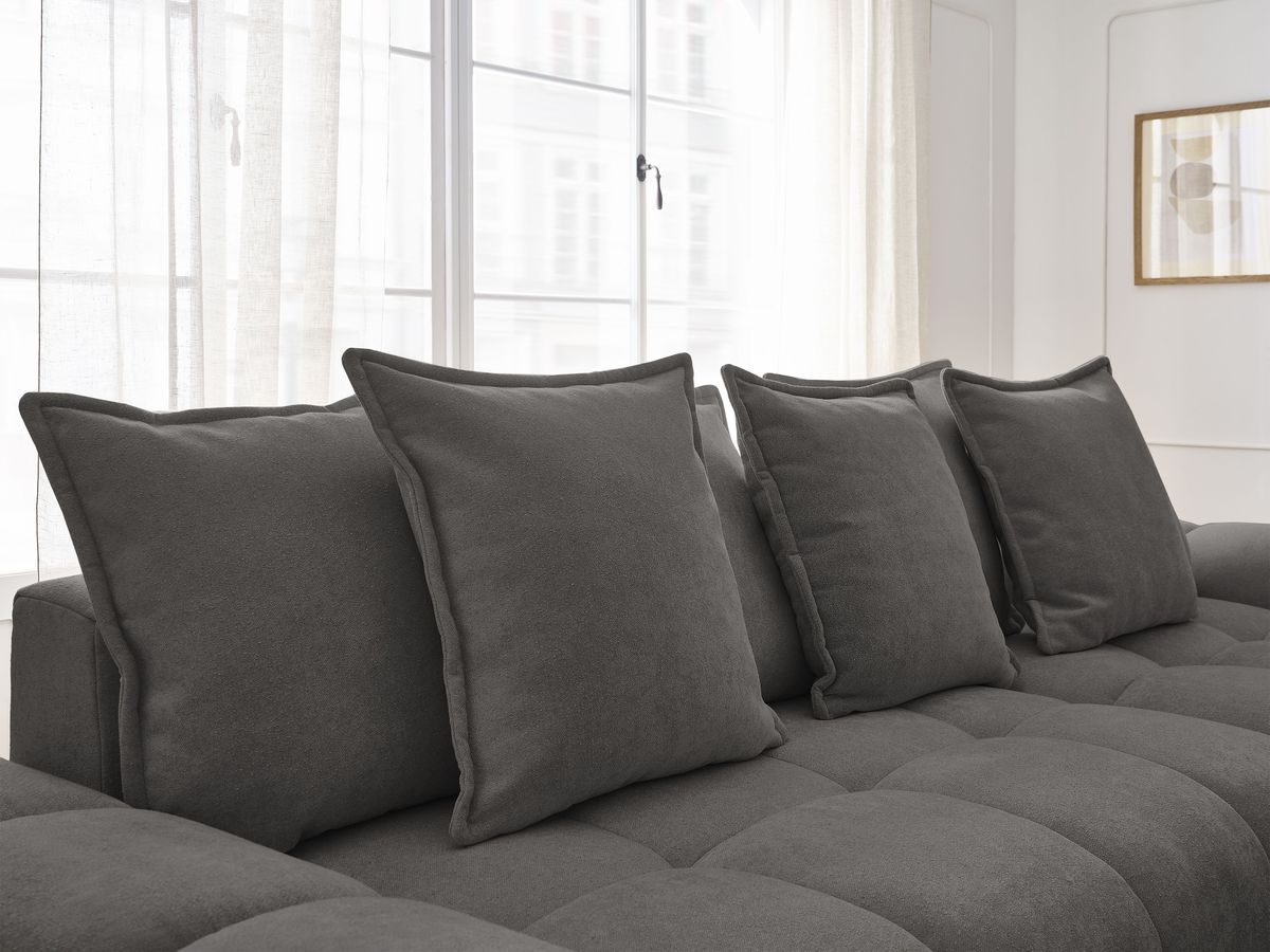 Canapé d'angle convertible coffre EVEREST tissu texturé avec pouf