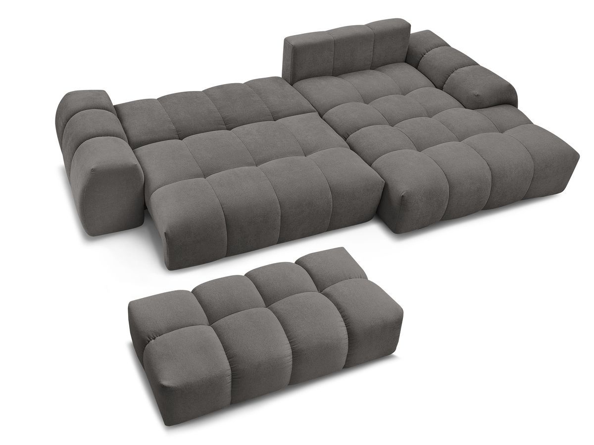 Canapé d'angle convertible coffre EVEREST tissu texturé avec pouf