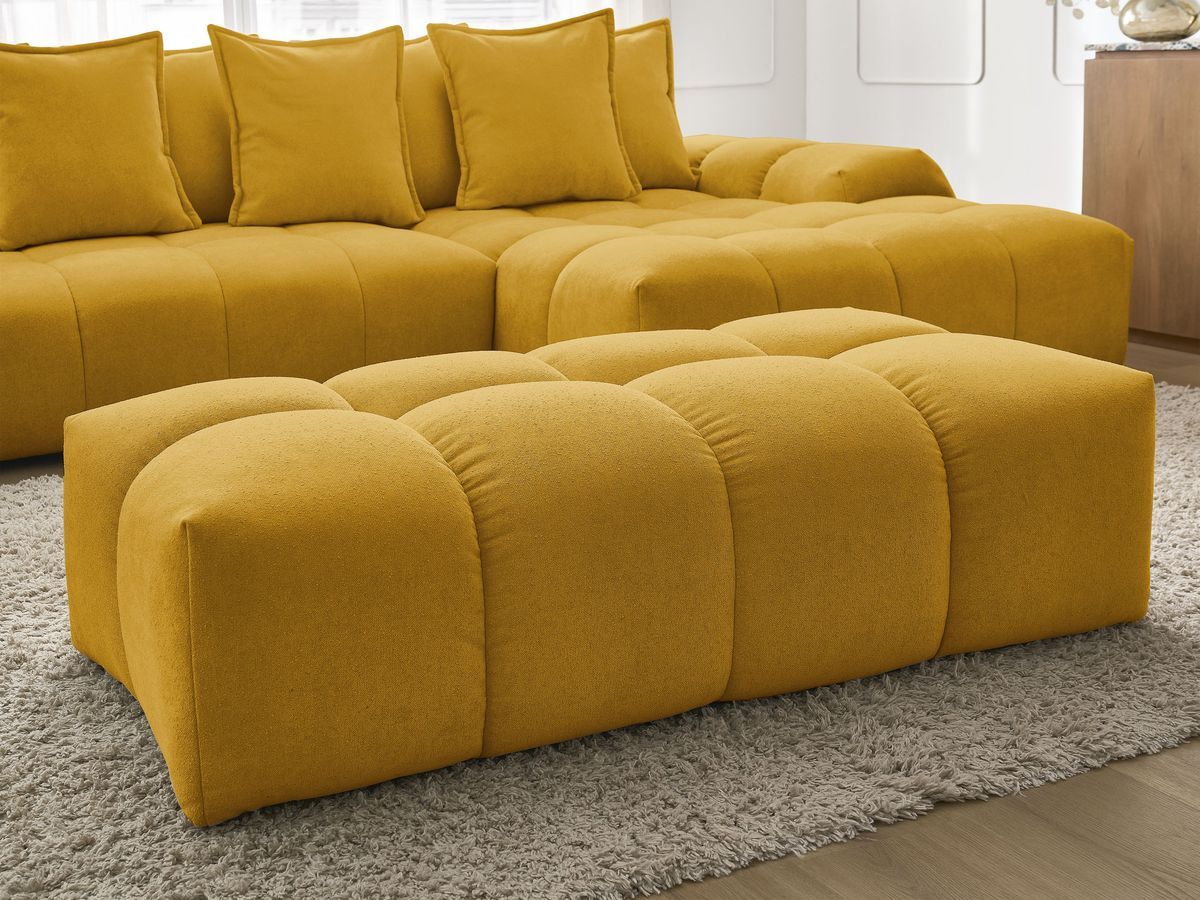 Canapé d'angle convertible coffre EVEREST tissu texturé avec pouf