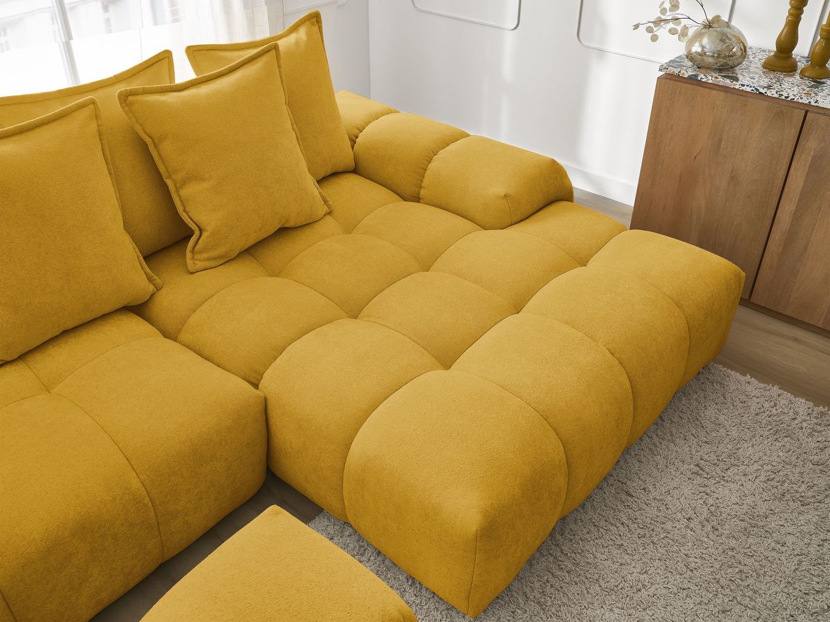Canapé d'angle convertible coffre EVEREST tissu texturé avec pouf